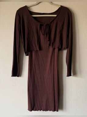 Y2K Style Brown Matching Dress and Cardigan Set
